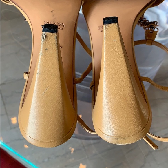Prada Nude Leather Heels size 40.5 Ankle Straps - Picture 4 of 8